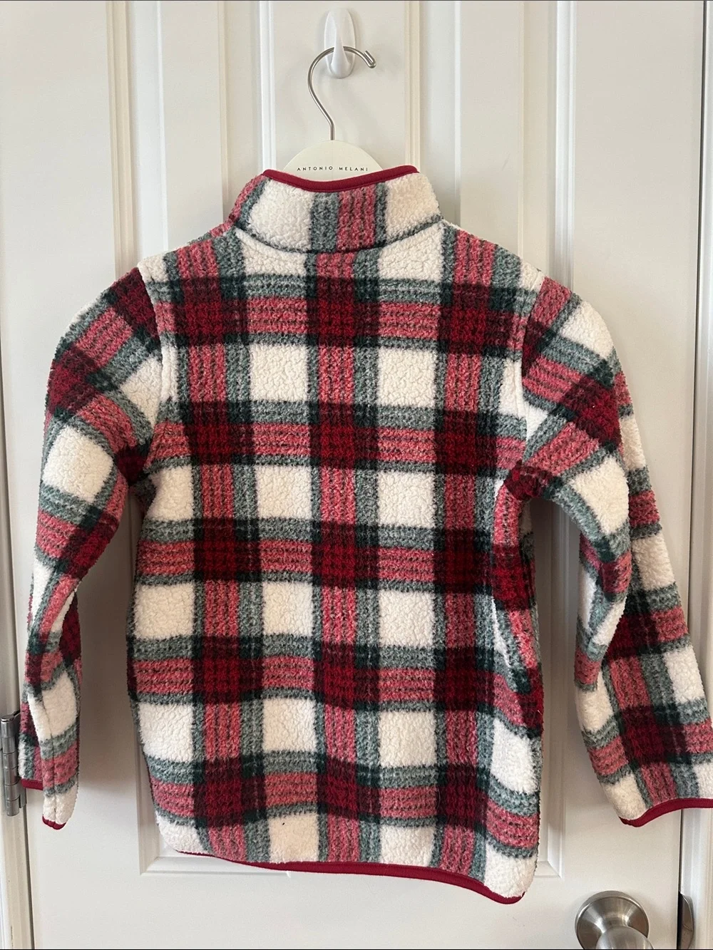 Gymboree Red, Green & White Plaid Quarter-Zip Sherpa Pullover